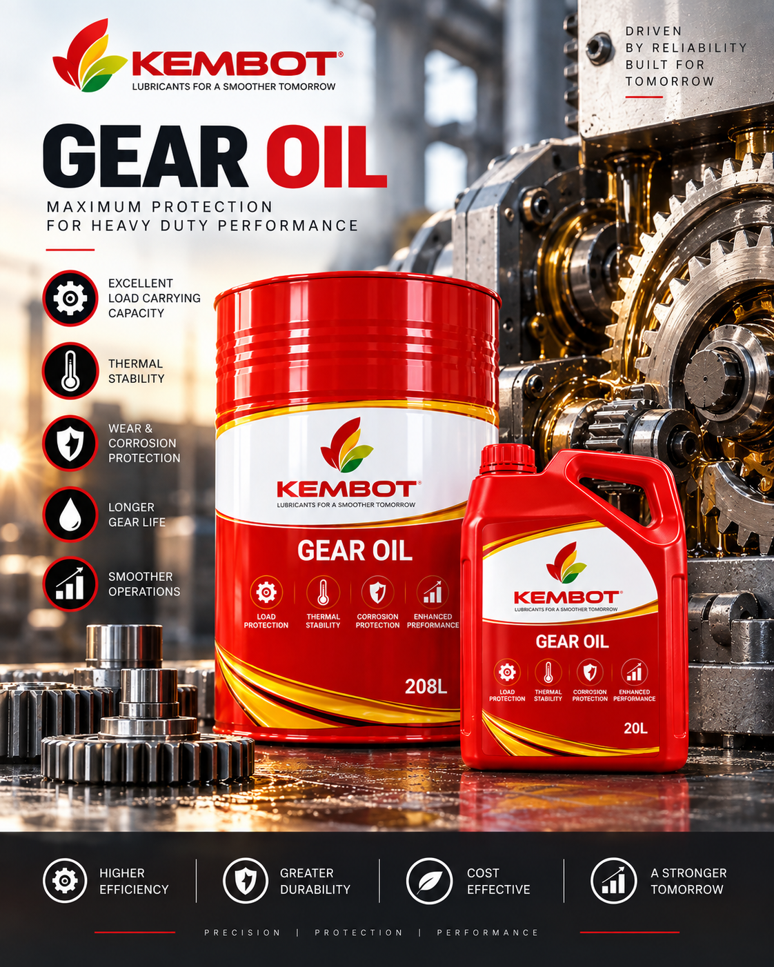 Industrial Gear Oils & Gear EP Series - KEMBOT GEAR / GEAR EP SERIES 90, 140, 220, 320, 460